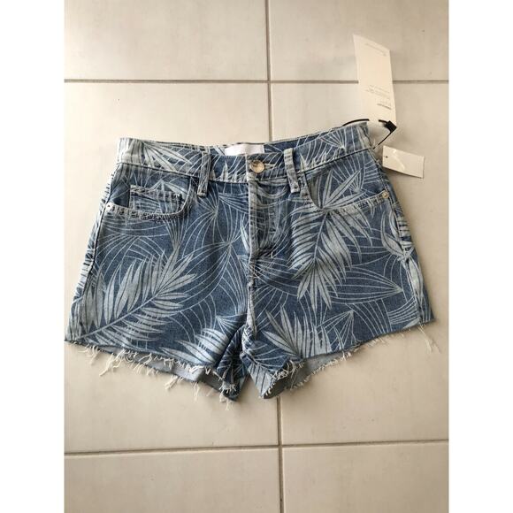 Current/Elliott Print Ultra High Waist Cut Off Denim Shorts - Picture 1 of 9
